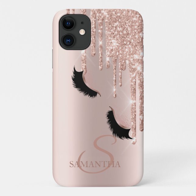 Funda De Case-Mate Para iPhone Pestañas Postizas Brillo  Goteo de Oro Rosa (Reverso)