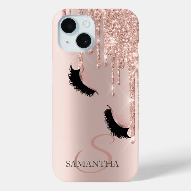 Funda De Case-Mate Para iPhone Pestañas Postizas Brillo Rosa Dorado Goteo (Reverso )