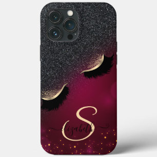 Funda Para iPhone 13 Pro Max Pestañas Postizas Geniales Glitter Negro Rojo