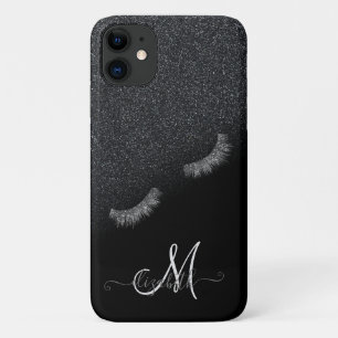 Funda Para iPhone 11 Pestañas Postizas Plateadas con Brillo Ombre Negro
