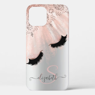 Funda Para iPhone 12 Pestañas Postizas Rose Gold Plateadas