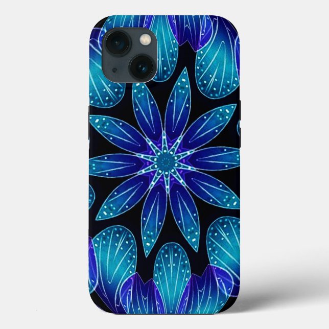 Funda De Case-Mate Para iPhone Petales azules y Verde azulados Mandala (Reverso )