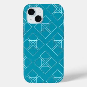 Funda Para iPhone 15 Petales verde azulados y cuadrados blancos