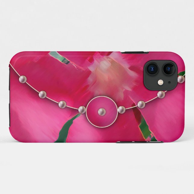 Funda De Case-Mate Para iPhone Pétalos rosados y Perlas (Reverso (horizontal))