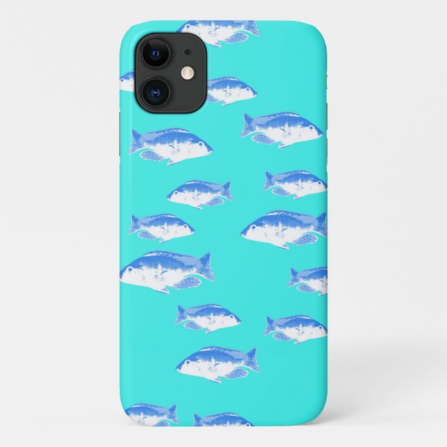 Funda De Case-Mate Para iPhone Pez azul sobre turquesa (Reverso)
