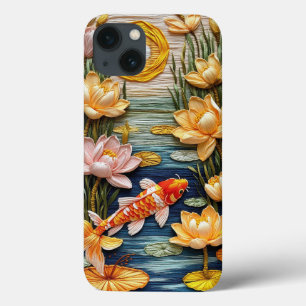 Funda Para iPhone 13 Pez Koi Rodeado de Flores de Loto
