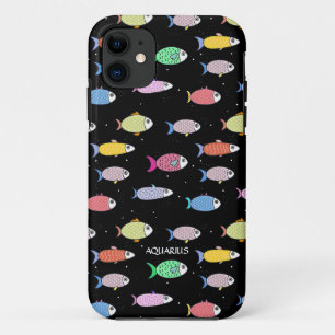 Funda Para iPhone 11 Pez multicolor moderno sobre fondo negro