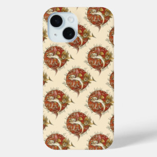 Funda Para iPhone 15 Pez Volador Japonés y Hojas de Bambú Arte Antiguo
