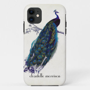Funda Para iPhone 11 Pezos de pavo real vintage sobre encaje rasgado