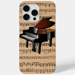 Funda Para iPhone 15 Pro Max Piano ~ Con Fondo De Música De Hoja