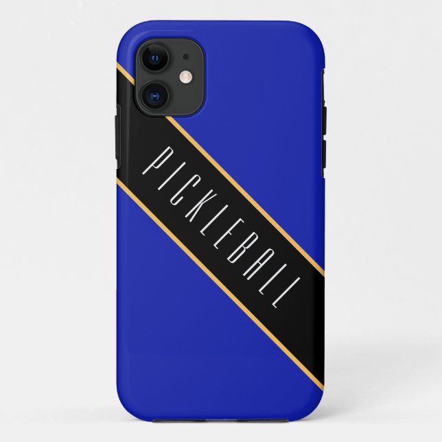 Funda De Case-Mate Para iPhone PICKLEBALL Fun Rayas Diagonales reales azul negro (Reverso)