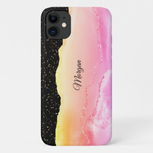 Funda Para iPhone 11 Piedra de Ágata con Ombre Rosa y Amarillo, Estrell