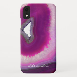 Funda Para iPhone XR Piedra preciosa púrpura con monograma de Geode de