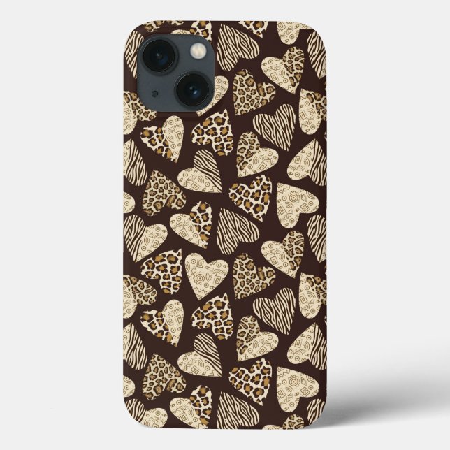 Funda De Case-Mate Para iPhone Piel animal con corazones (Reverso)