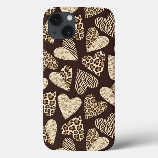 Funda De Case-Mate Para iPhone Piel animal con los corazones (Reverso)