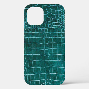 Funda Para iPhone 12 Piel de cocodrilo Verde azulado de imitación