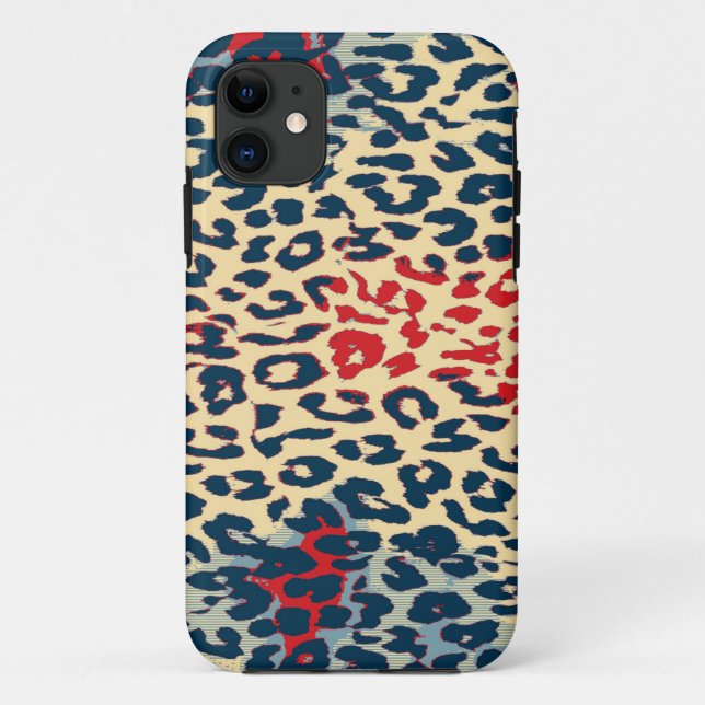 Funda De Case-Mate Para iPhone Piel de impresión de leopardo rojo azul retro (Reverso)