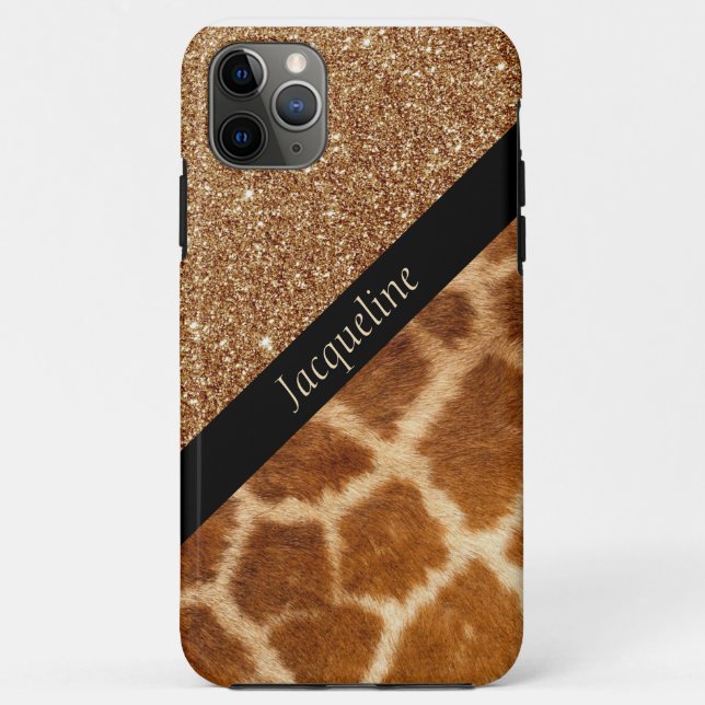 Funda De Case-Mate Para iPhone Piel de jirafa exótica y Purpurina marrón Glam (Reverso)