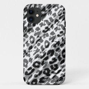 Funda Para iPhone 11 Piel de piel de piel de piel de leopardo gris negr
