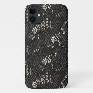 Funda Para iPhone 11 Piel de serpiente negra con patrón de diamante