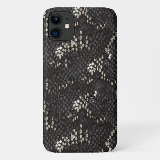 Funda De Case-Mate Para iPhone Piel de serpiente negra con patrón de diamante (Reverso)