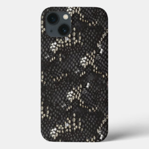 Funda Para iPhone 13 Piel de serpiente negra con patrón de diamante