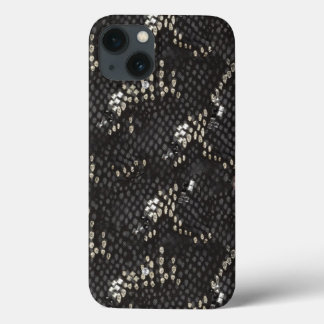 Funda Para iPhone 13 Piel de serpiente negra con patrón de diamante