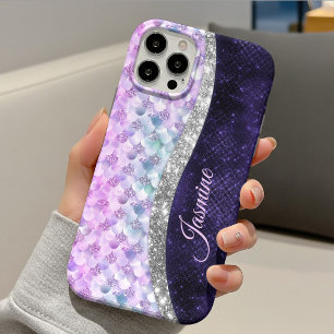 Funda Para iPhone 14 De Case-Mate Piel de sirena púrpura plata falso brillo monogram