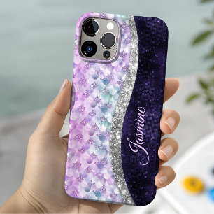 Funda Para iPhone 14 De Case-Mate Piel de sirena púrpura plata falso brillo monogram