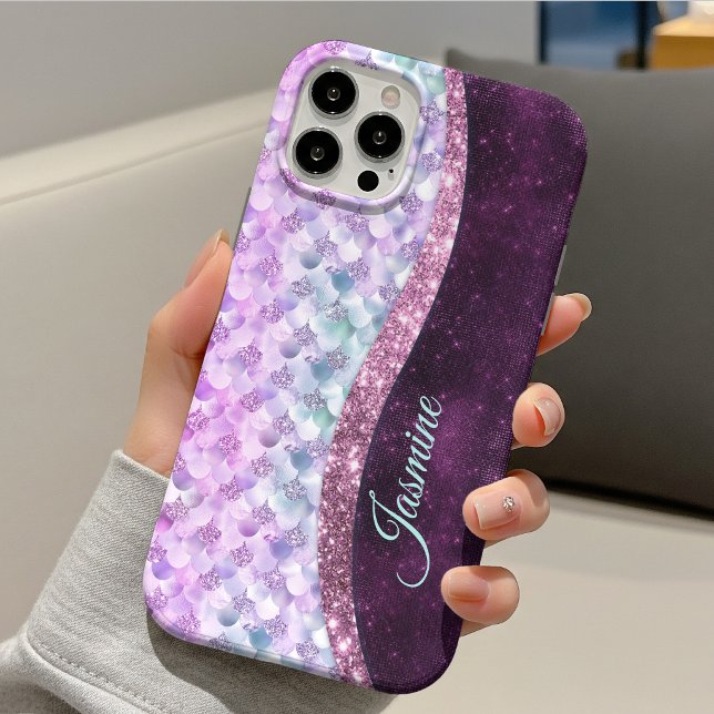 Funda De Case-Mate Para iPhone Piel de sirena rosa plateado falso brillo monogram (Subido por el creador)