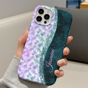 Funda Para iPhone 13 Piel de sirena verde azul plateado falso brillo mo