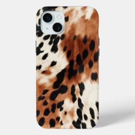 Funda Para iPhone 15 Mini Piel de vaca de animales de crema marrón