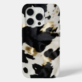 Funda Para iPhone 15 Pro Piel de vaca de oro blanco negro