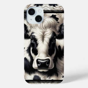 Funda Para iPhone 15 Piel de vaca de vaca blanco y negro con aspecto de