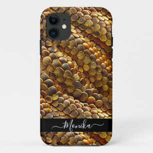 Funda Para iPhone 11 Piel dorada y purpurina de serpiente