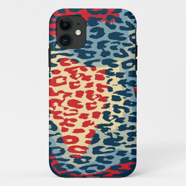Funda De Case-Mate Para iPhone Piel retro de estampado animal de leopardo (azul,  (Reverso)