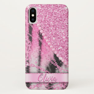 Funda Para iPhone X Pieles de cadena de purpurina rosado asombroso