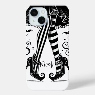 Funda Para iPhone 15 Piernas brujas negras y blancas Partido de Hallowe