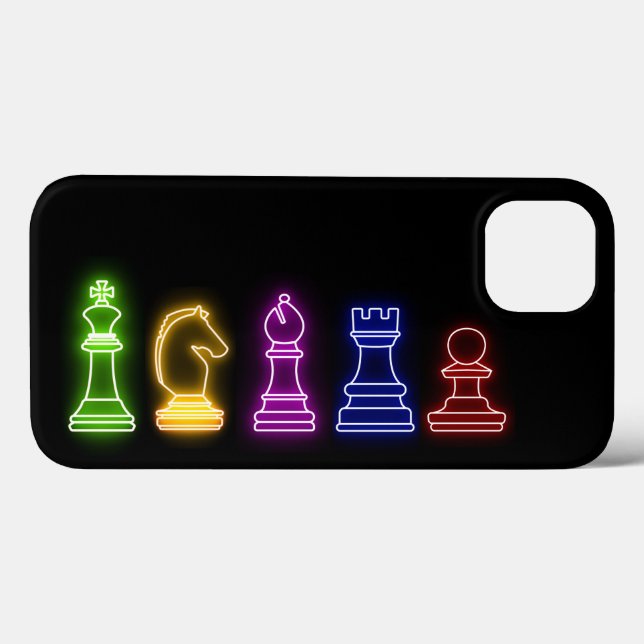 Funda De Case-Mate Para iPhone Pieza de ajedrez Neon Lights Black (Reverso (Horizontal))
