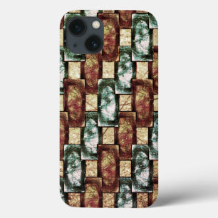 Funda Para iPhone 13 Piezas rectangulares de color verde marrón tallado