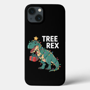 Funda Para iPhone 13 Pijamas de árbol de Navidad de dinosaurio Rex luce