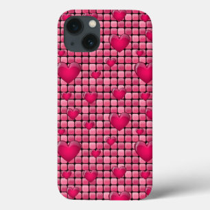 Funda Para iPhone 13 Pila rosada con los corazones