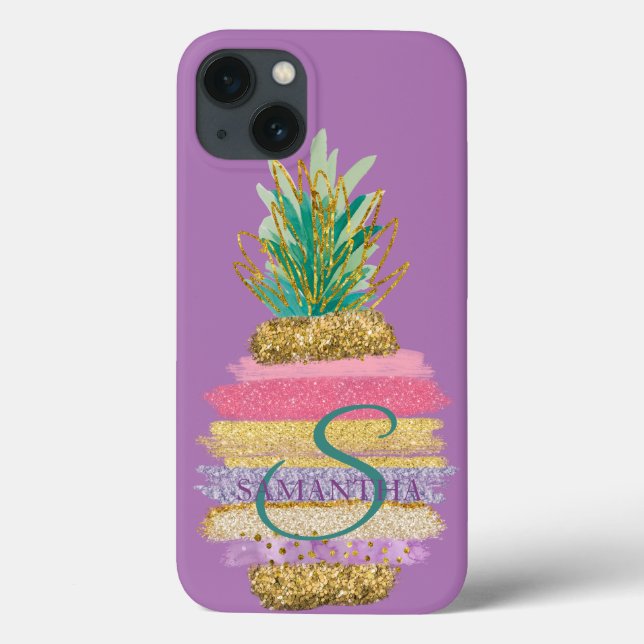 Funda De Case-Mate Para iPhone Piña Brillante Rayada Violeta (Reverso)