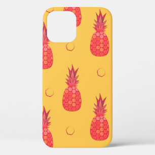 Funda Para iPhone 12 Piña rosada sobre fondo naranja. Manto sin foco
