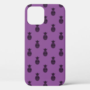 Funda Para iPhone 12 Piña Tropical Fruta Verano Morado Negro