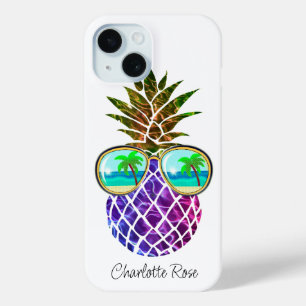 Funda Para iPhone 15 Piña tropical rosa púrpura