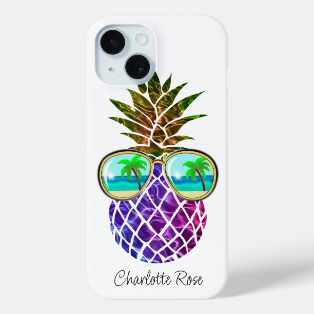 Funda De Case-Mate Para iPhone Piña tropical rosa púrpura (Reverso )