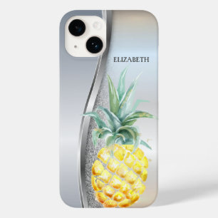 Funda Para iPhone 14 De Case-Mate Piña Watercolor Plateada Glitter Fría de Moda