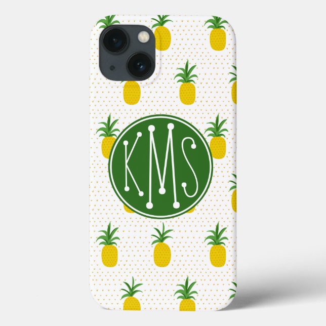 Funda De Case-Mate Para iPhone Piñas tropicales doradas | Monograma (Reverso)