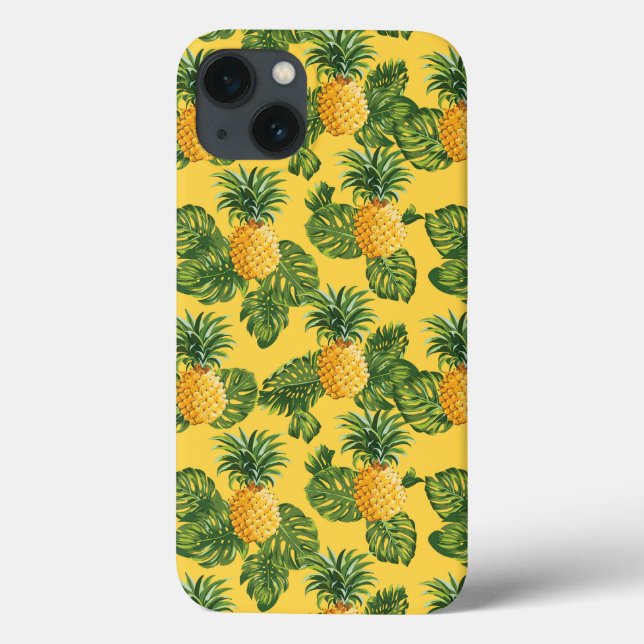Funda De Case-Mate Para iPhone Piñas y hojas tropicales con oro (Reverso)